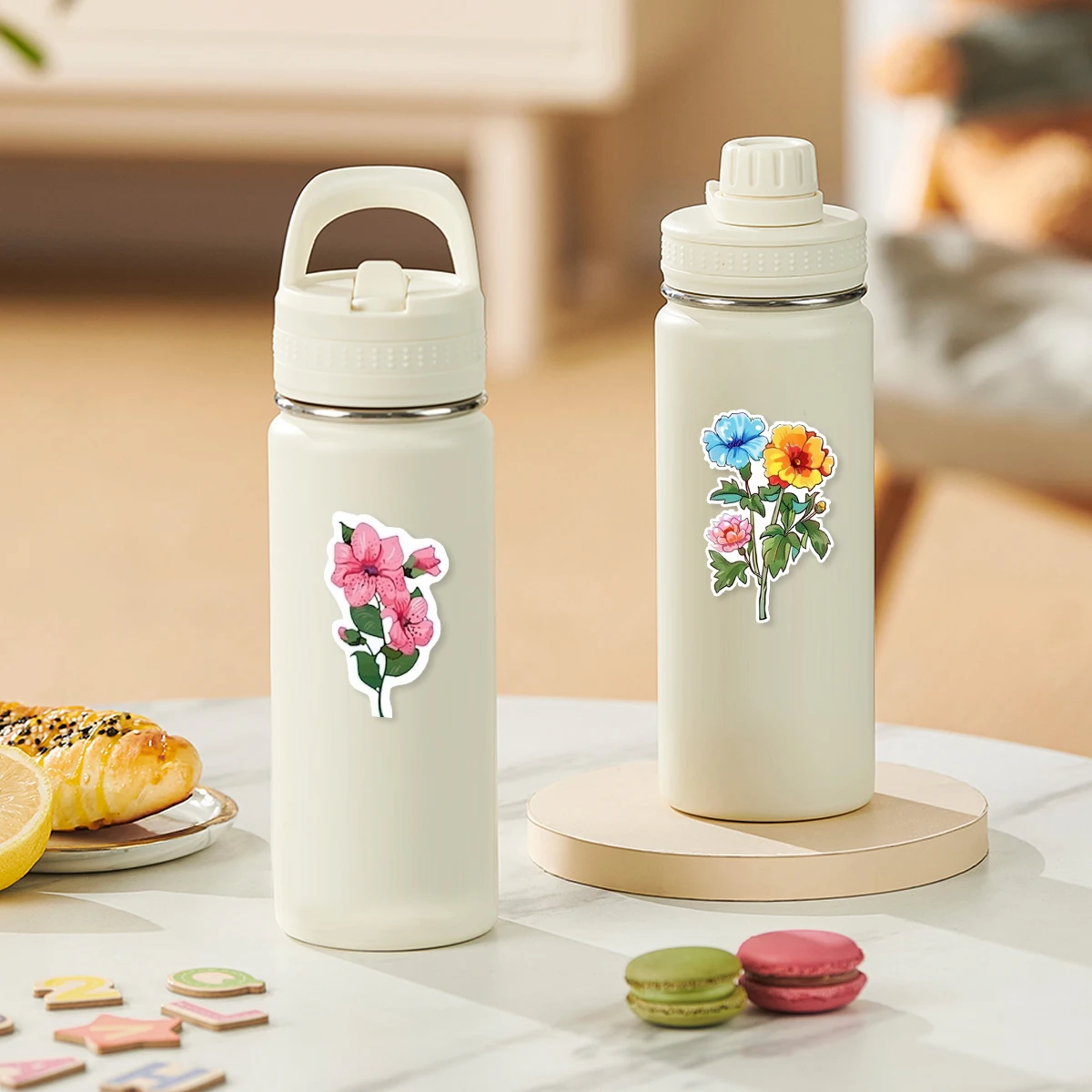 Pegatinas de flores para mezclar y combinar, adhesivos de dibujos animados para plantas y flores, 50 piezas