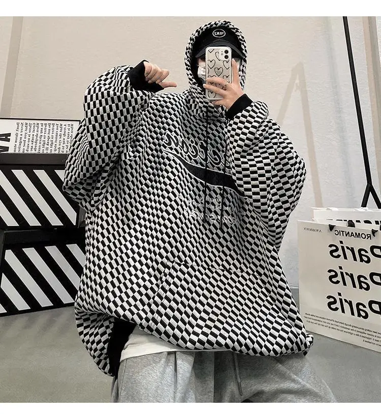 

Hoodie Pullover Sweatshirt Oversized Crew Neck Long Sleeve Lattice Top Female Black Chic Harajuku Blend Coat 2022 New