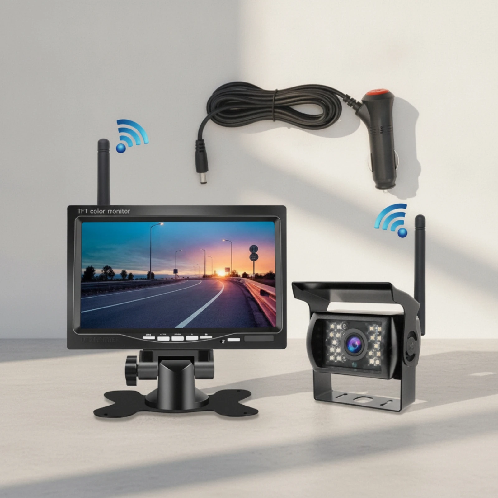 Wireless Rear View Camera System 7 Inch Monitor with Camera Backup Camera Kit for Trucks Rvs and Buses