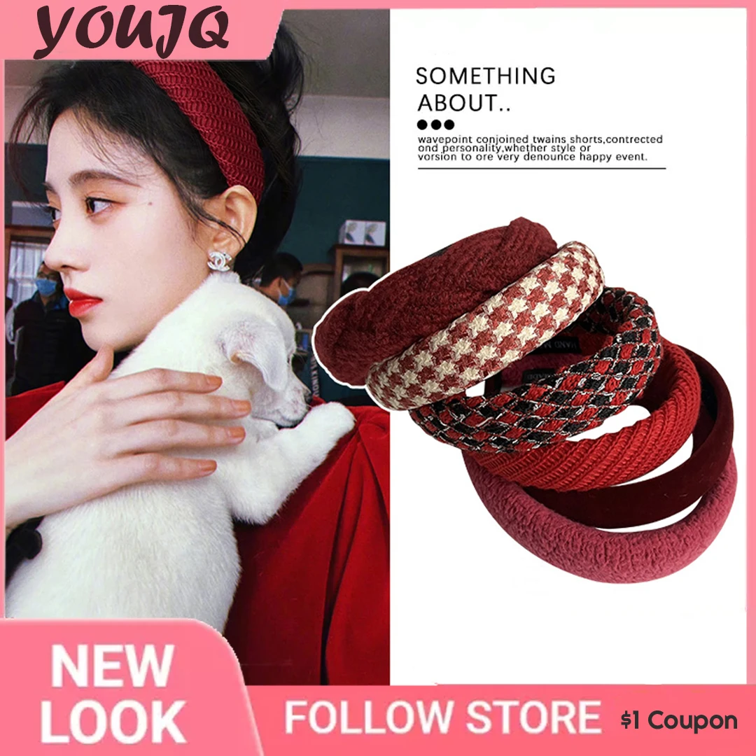 

Y2K Girl Korean Red Plaid Red Cloth Sponge Hair Band Headband Light Luxury Temperament Hair Accessories Jewelry Wholesale