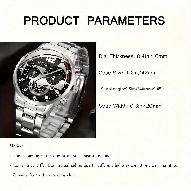 ชุดนาฬิกาควอทซ์ผู้ชายทันสมัย 4 ชิ้น, จอแสดงผลอะนาล็อกทรงกลมกันกระแทก, สายรัดและเคสโลหะผสม, ชุดนาฬิกาที่ไม่มีกล่อง