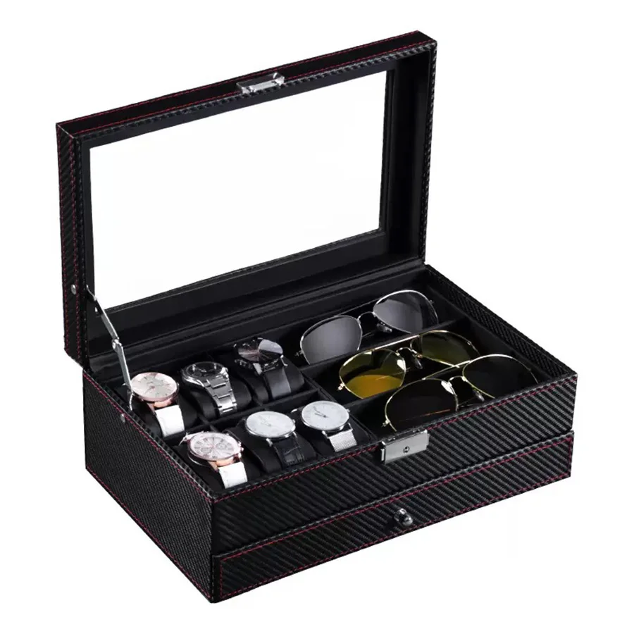 Watch Storage Box – Carbon-Grain Black – Jewelry Display Box – Portable Eyewear Storage Container – Suitable for Earring