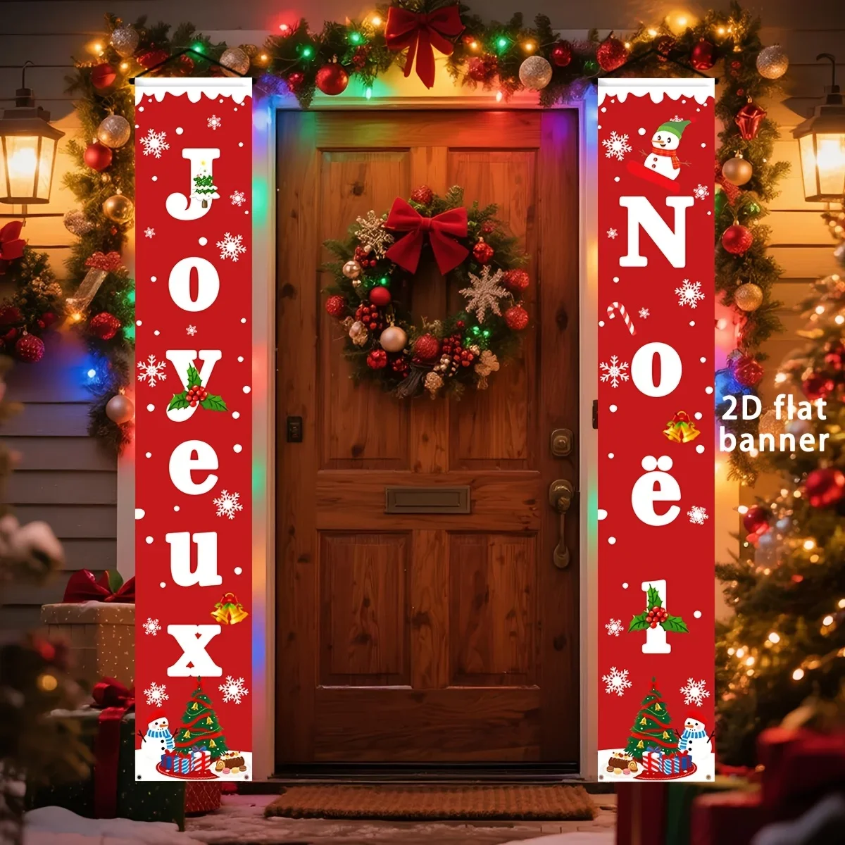 French Christmas door banners, Christmas decorations, Christmas-themed party decorations, outdoor and indoor decorations