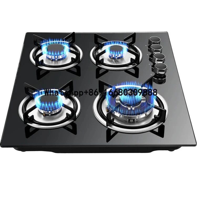 

Top Cooktop 4 Burner Gas Stove Built in Tempered Glass Black Surface 4 Burner Cooker Gas Stove