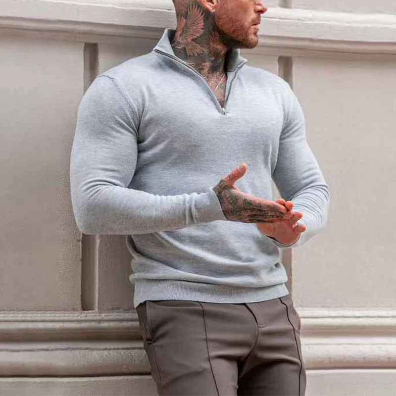 2024 Spring Autumn Long Sleeve Mens Sweatshirt Sports Training Elastic Slim Tops Men Pullover Casual Solid Color Zipper T Shirts