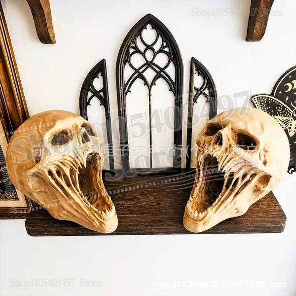 3D Gothic Screaming Demon Skull Sculpture,Horror Skull Statue Ornament,Dark Gothic Home Bar Halloween Tabletop Decor Figurine