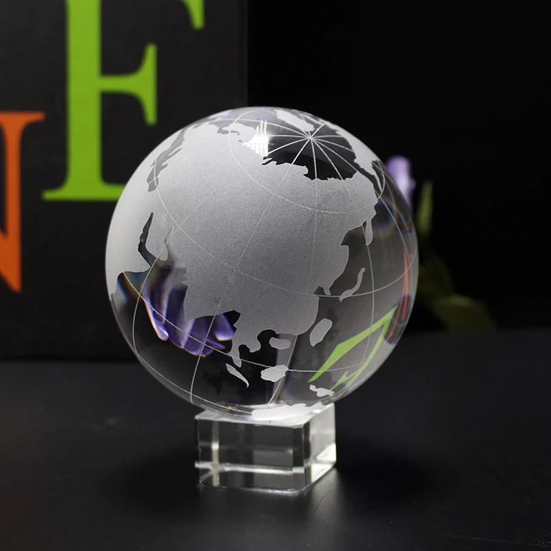 World Map Crystal Ball Glass Ornament Sphere Office Fengshui Decoration Global Home Decor Souvenir Crystal Glass Craft Gifts