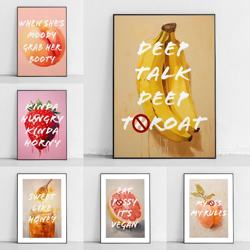 Sexy Fruit Poster Canvas Printing Peachy Fruit Banana Funny Wall Art Kitchen Wall Decor Booty Fun Quote Wall Decor Gift for Her