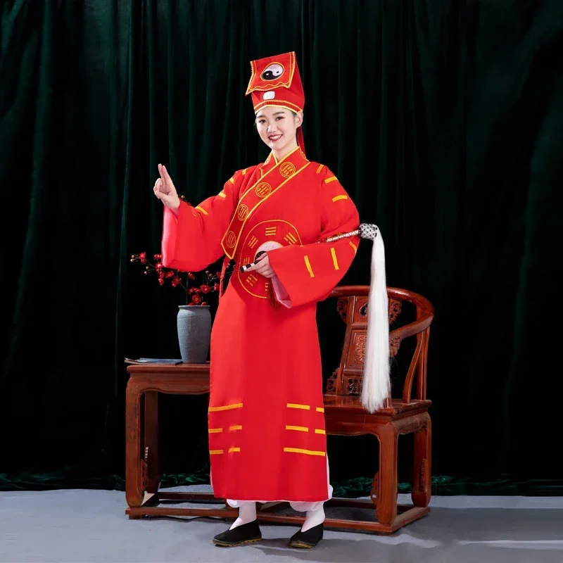 Vestes taoístas chinesas tradicionais para adultos, roupas de monge orientais, vestido Shaolin Tai Chi com chapéu whisk, trajes sacerdotais, 6 cores