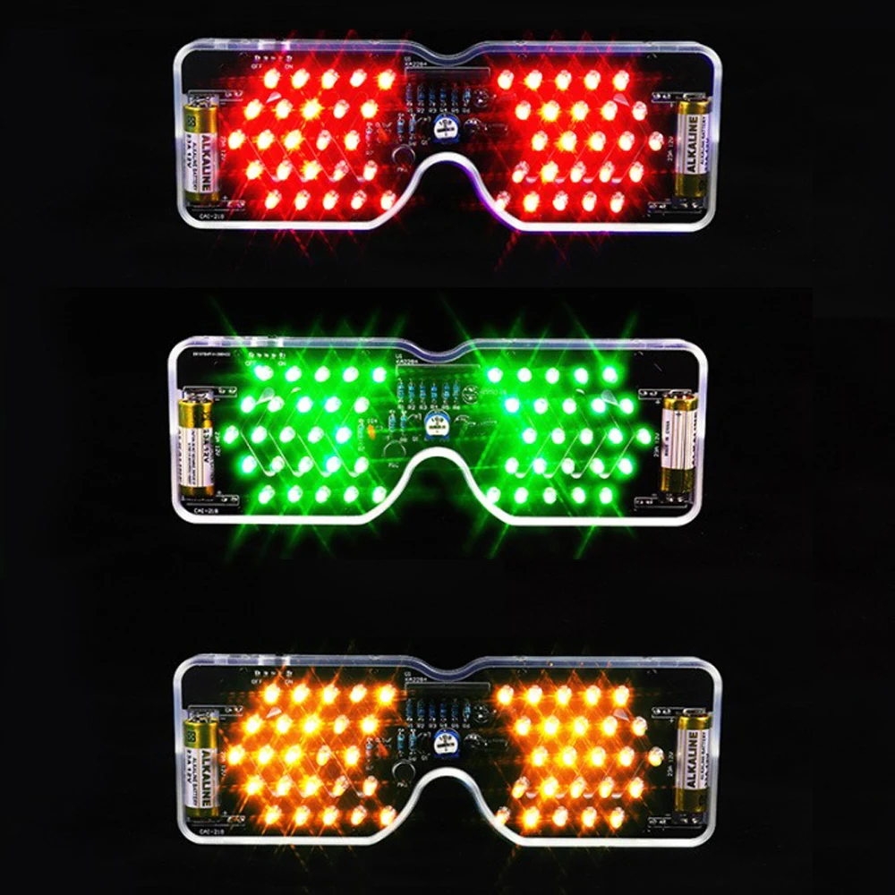 Voice Activated LED Light Emitting Glasses Making Kit Light-emitting Diode Flashing Light DIY Electronic Assembly Soldering Kit