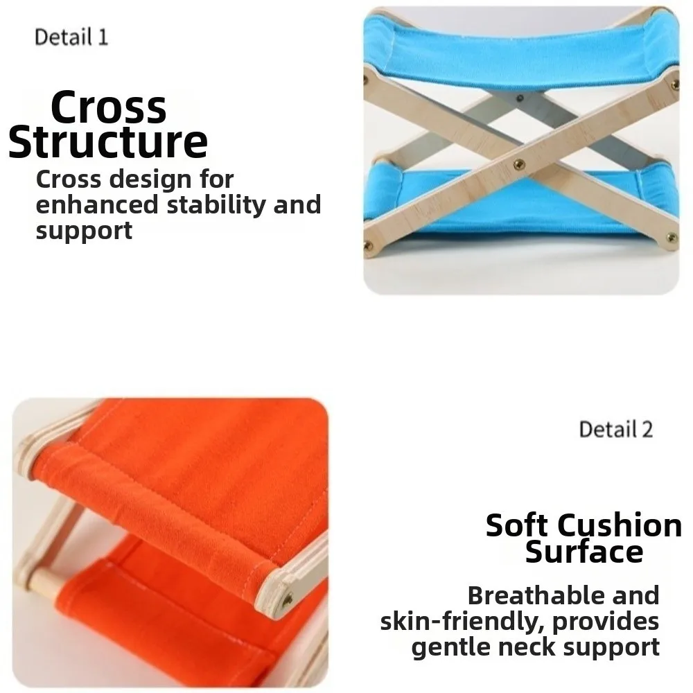 Compact Folding Wooden Beach Pillow UV Resistant Ergonomic Canvas Lounge Headrest Sunbathing Adjustable Height