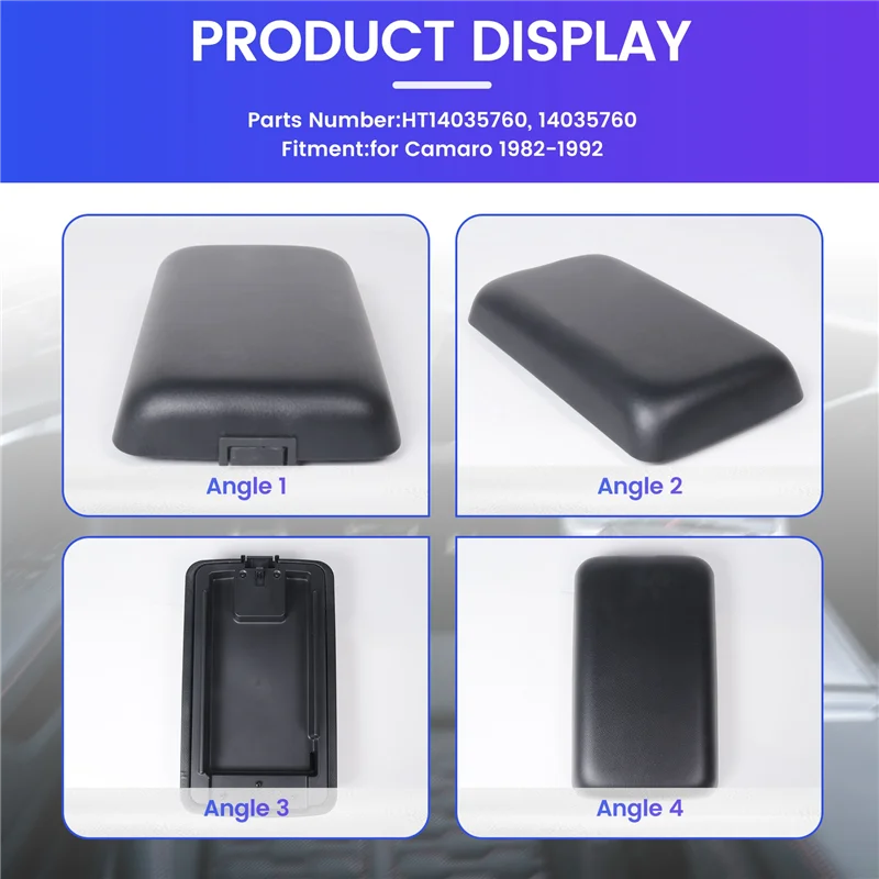 

AUTO Car Center Console Lid Armrest Cover & Base Black For Camaro 1982-1992
