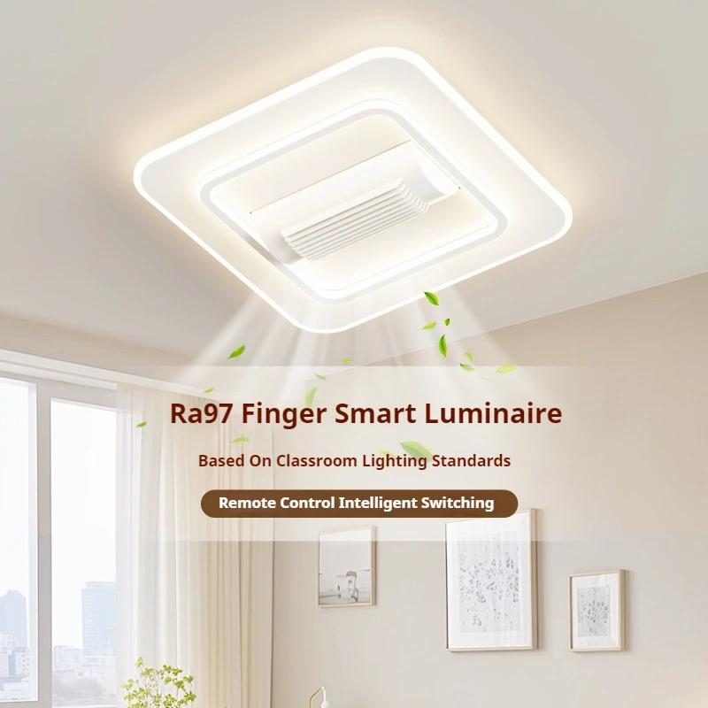 Lâmpadas LED Full Spectrum Bladesess Ventilador de Teto, Regulável com Controle Remoto, Iluminação Interior Moderna, Sala e Quarto, Metal e Acrílico