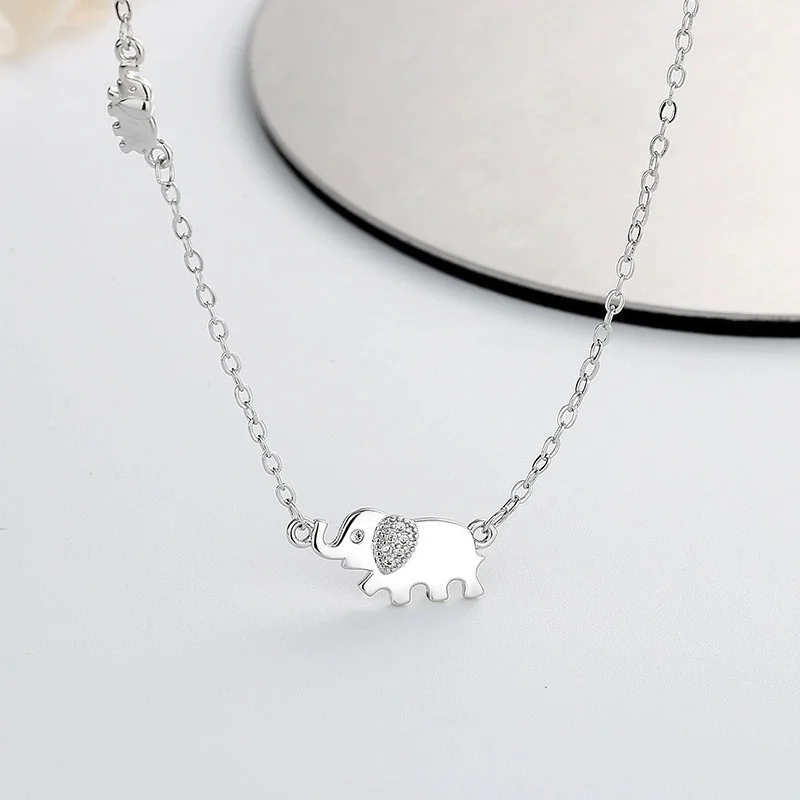 Uini-Tail hot new 925 sterling silver cute elephant micro-inlaid necklace Korean fashion trend sweet dynamic high quality  XL078