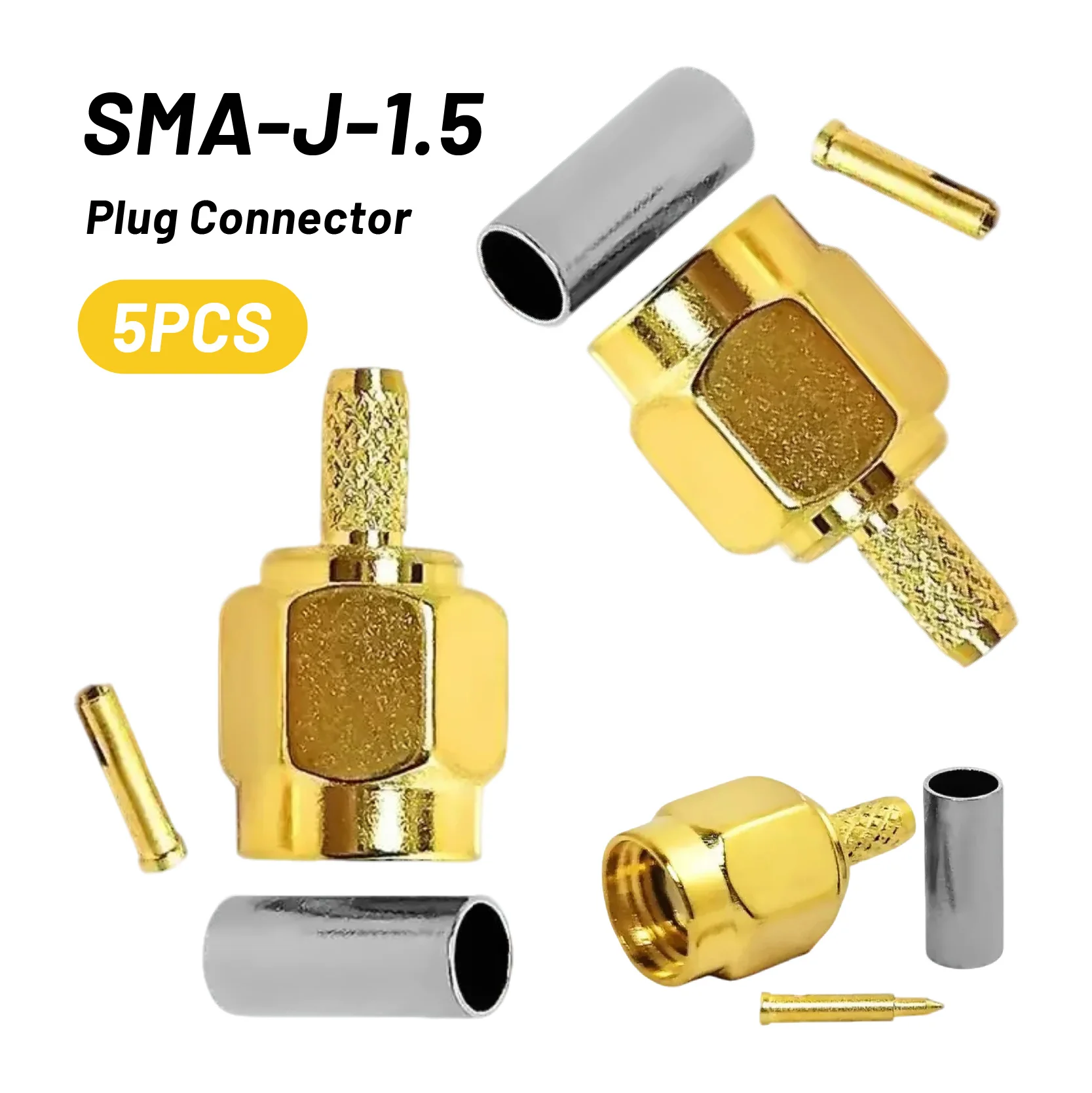

5PCS RF Plug Jack Crimp Copper Material SMA Male (Female Pin) Adapter for RG174 RG316 LMR100 Cable Connector