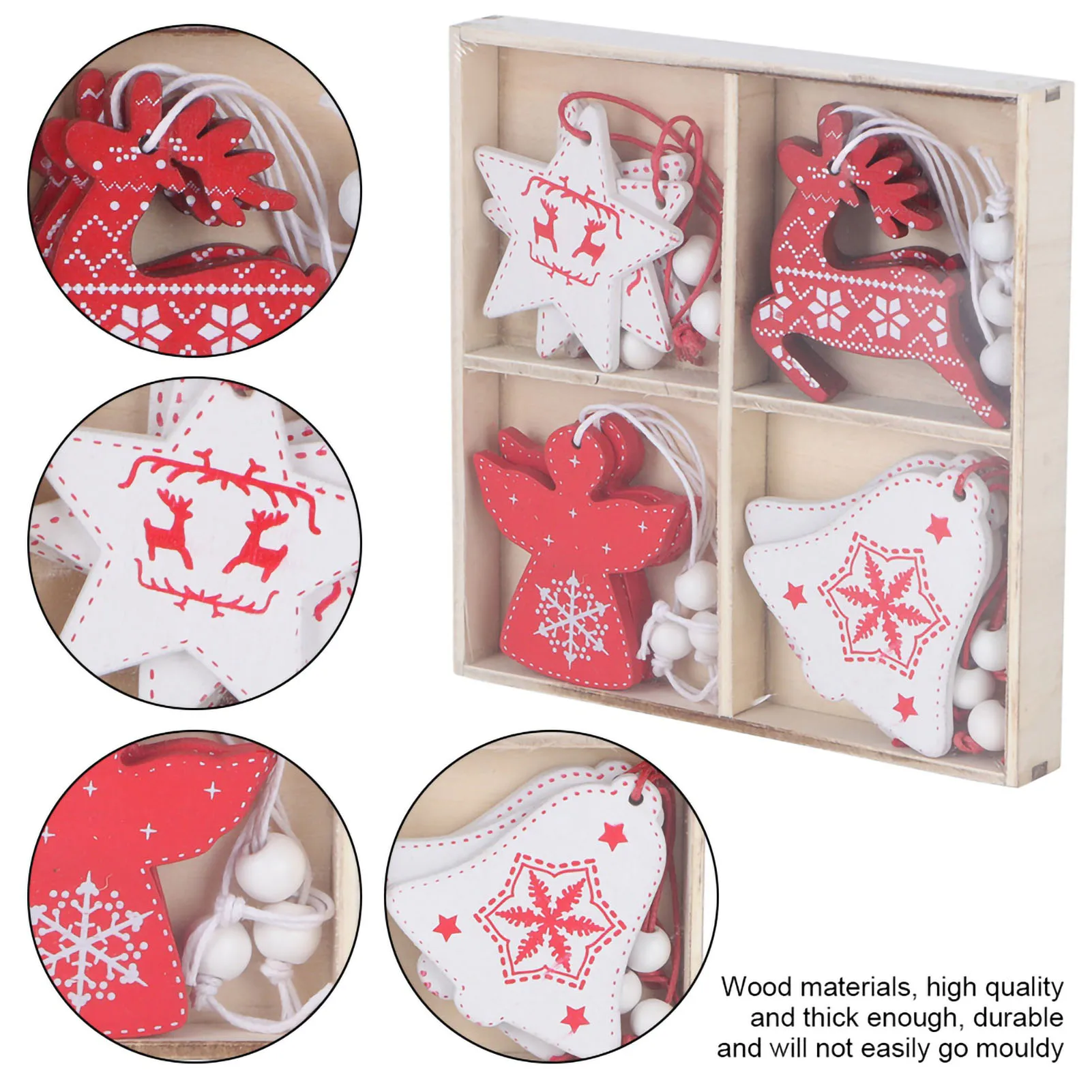 12pcs Christmas Decoration Tree Hanging Pendant Pentacle Elk Snowman Alarm Clock Shaped Christmas Ornament Home Party Decor