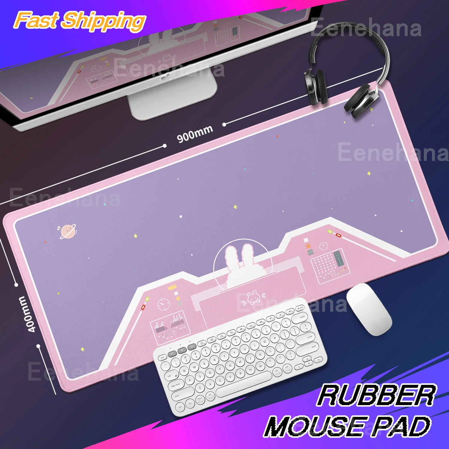 

Large Kawaii Gaming Mouse Pad Non Slip Pink Mechanical Keyboard Mat Astronaut Rabbit Girl Anime Bunny XL Laptop Desk Accessories