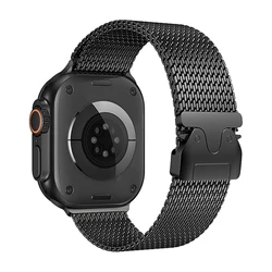 Milanese Mesh Loop Breathable Replacement Band with Adjustable Parachute-style Buckle for Apple Watch 49 46 45 44mm Men Women
