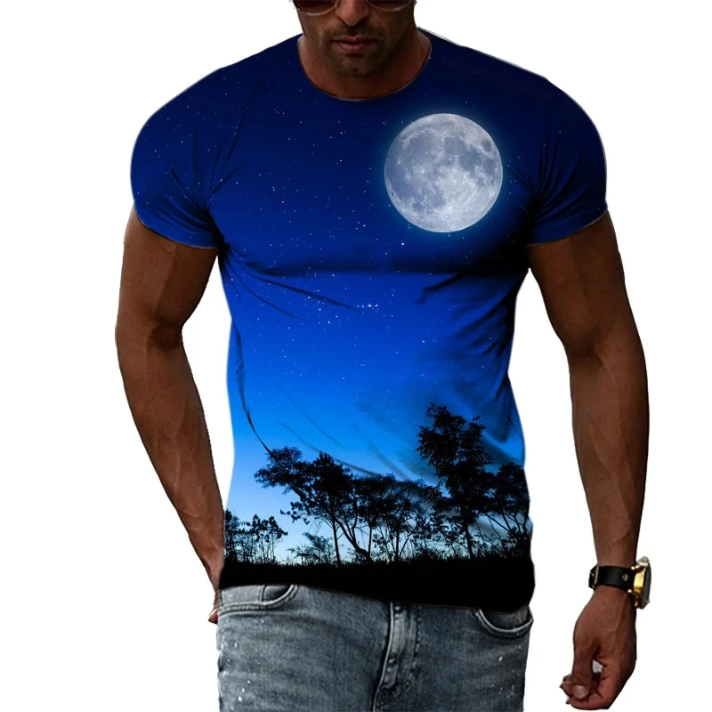 تي شيرت برسومات للمناظر الطبيعية للرجال والنساء ، مطبوع ثلاثي الأبعاد ، ملابس الشارع غير الرسمية ، قمم برقبة دائرية كبيرة ، جبال البحيرة ، الموضة #3