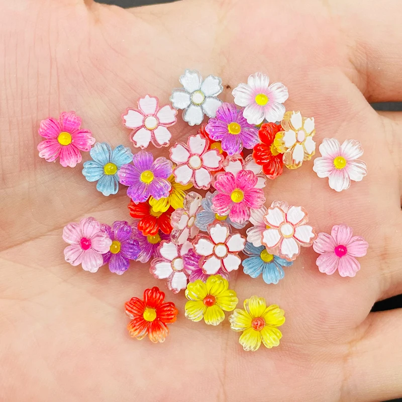 

50 Pcs New Cute Mini Kawaii Mixed Color Floret Flat Back Resin Cabochons Scrapbook Diy Party Manicure Hairpin Accessories Craft