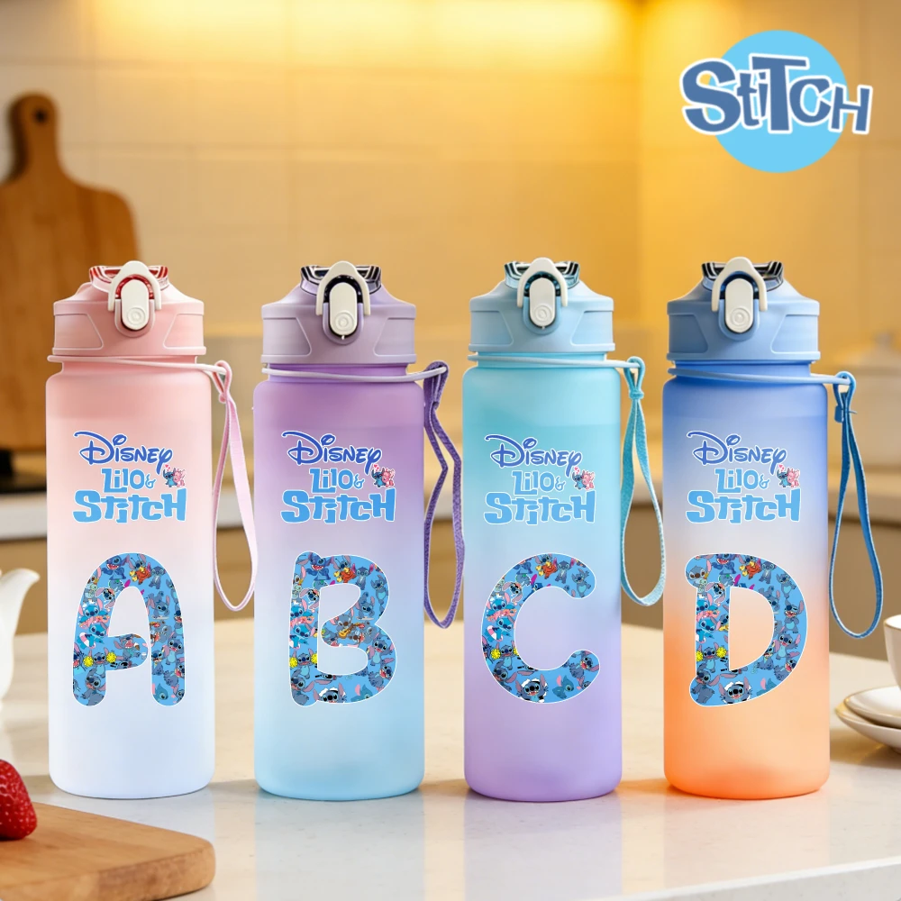 

Cute Disney Stitch Sports Water Bottle with Time Marker Leak-proof Cup Motivational Portable Water Bottle Sport Fitness Gifts
