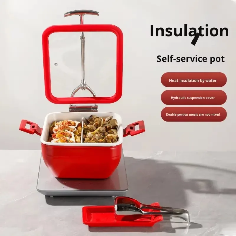 304 Stainless Steel Thermal Insulation Buffet Stove with Ceramic Inner Basin and Lid for Hotel Restaurant Breakfast Luxury