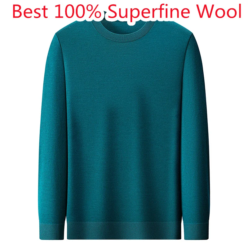 

100% Best Worsed Wool T-shirt Men 2025 Autumn Winter Casual O-Neck Superfine Wool Sweater Slim Fit Wool Knitwear Pullovers