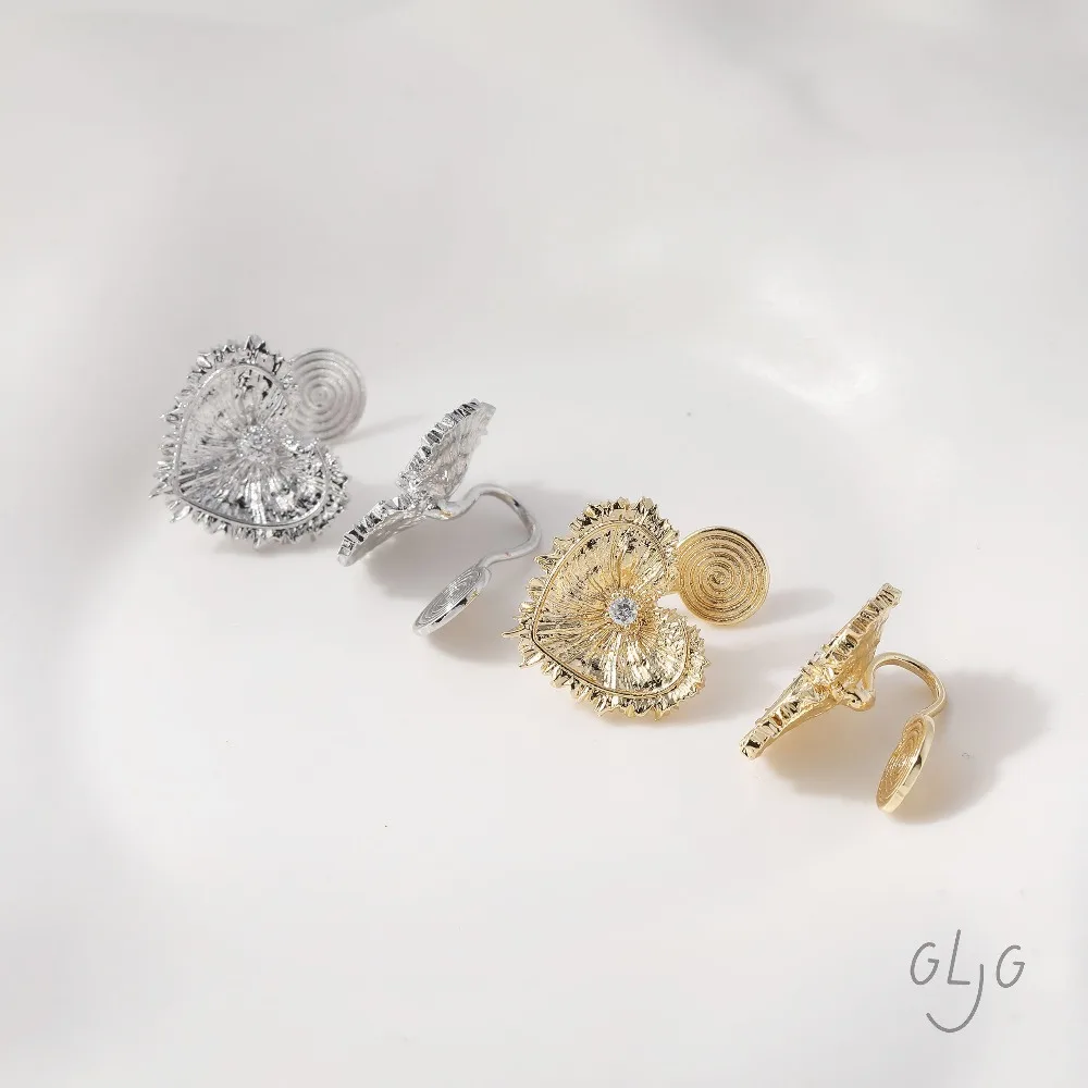 4PCS Heart Charms Stud Earrings Ear Clip Diy Connectors Jewelry Making Findings Supplies 14k Gold Plated 16*14mm view 2