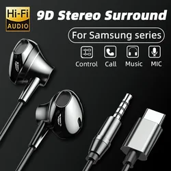 HiFi In-Ear Type-C Wired Headphone 3.5MM per USB C Wired auricolare con microfono Bass Stereo Music per Samsung Galaxy S24 S23 S22