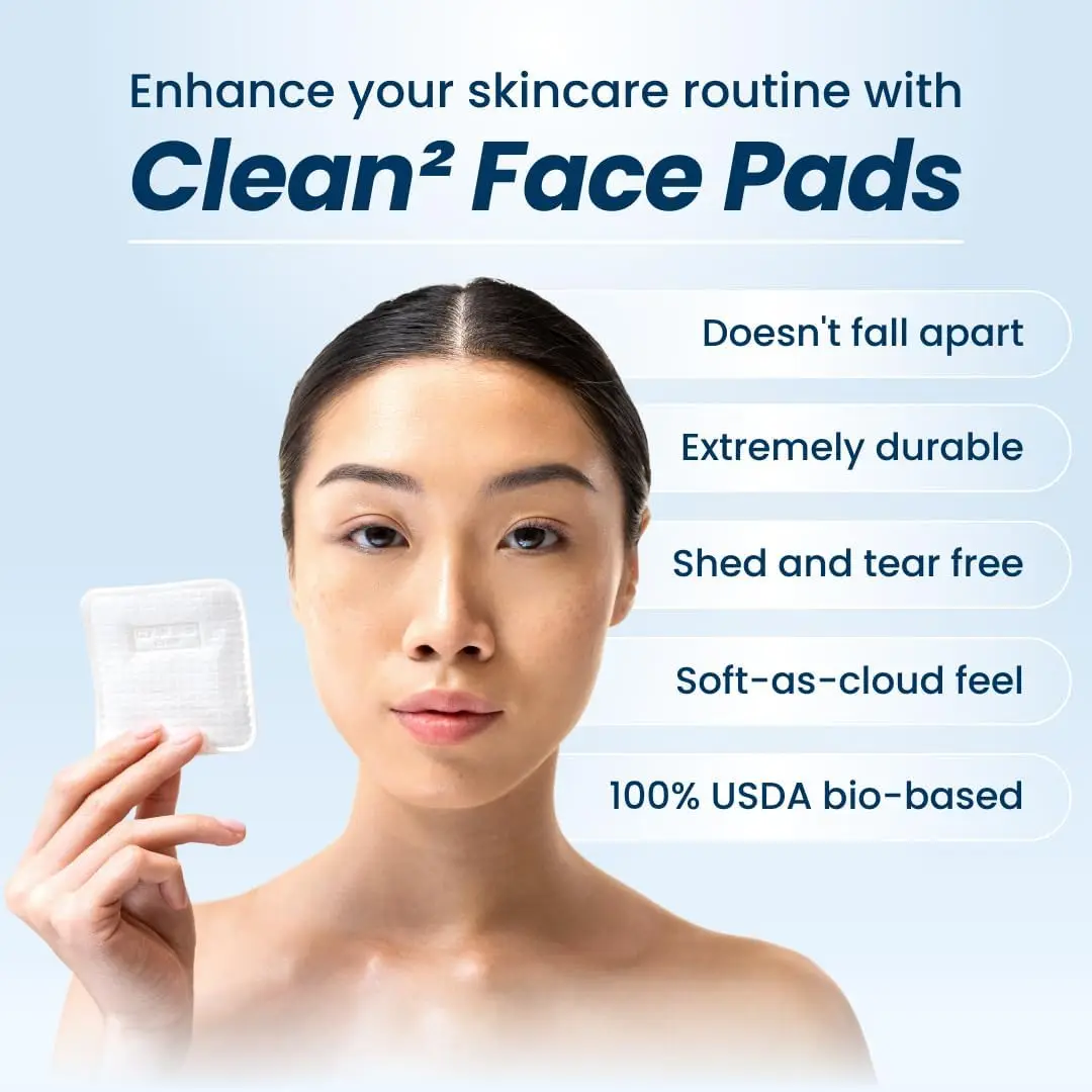 60 pc /box Clean Pads Guaranteed Not to Shed & Tear Face Pads Textured & Ultra Soft Side Organic Disposable Cotton