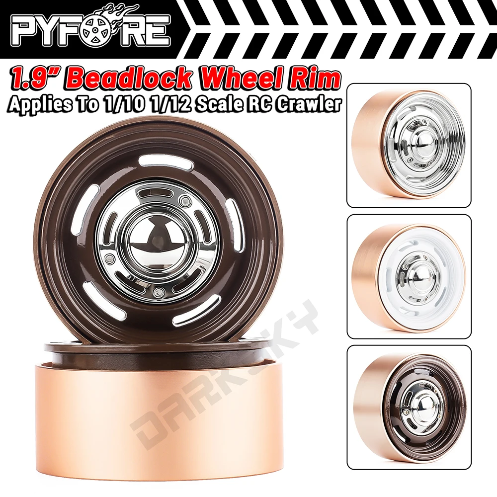 PYFORE 1.9‘’ Beadlock Metal Wheel Rim Hub Climbing Tires 56x27mm Adapter 12mm for 1/10 1/12 RC Car Crawler Accessories