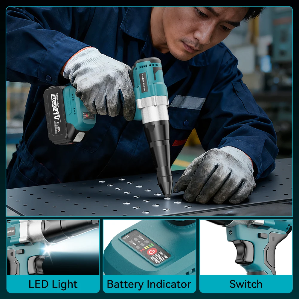25000N Brushless Electric Rivet Gun 3.2-4.8mm Cordless Rivet Nut Gun Drill Insert Automatic Power Tool For Makita 18V Battery