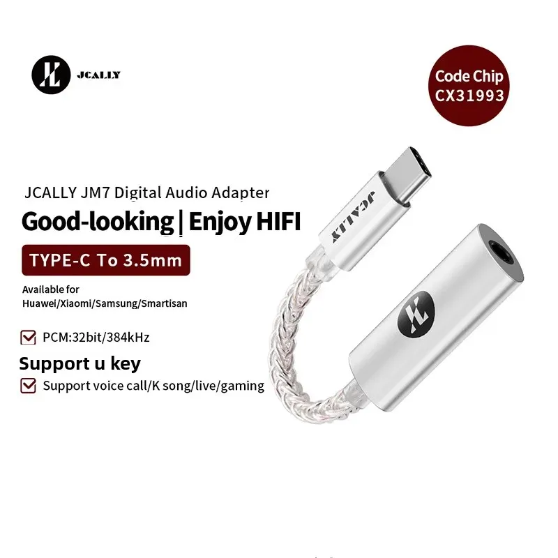 JCALLY-JM7 Digital Audio Cable, USB, Type C, Light-Ning to 3.5mm, DAC CX31993, Android, Apple Adapter, Decode Amp, 32bit, 384KHz