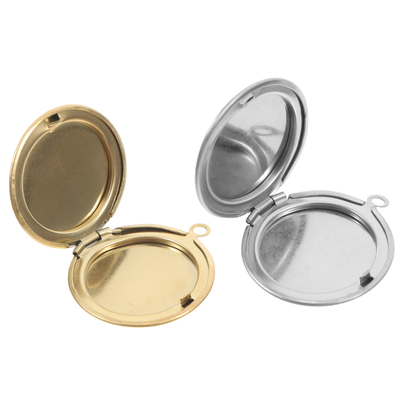 2Pcs Round Picture Frame Locket Pendant Stainless Steel Flip Cover Photo Charms for DIY Jewelry Crafts Necklace Keychain