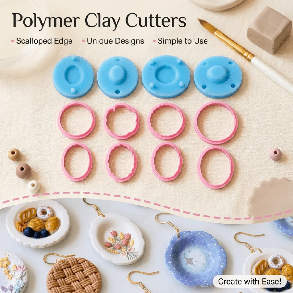 Scalloped Edge Plate Polymer Clay Cutters DIY Craft Simple 3D Plate Clay Earring Molds Durable Creative Polymer Clay Tools