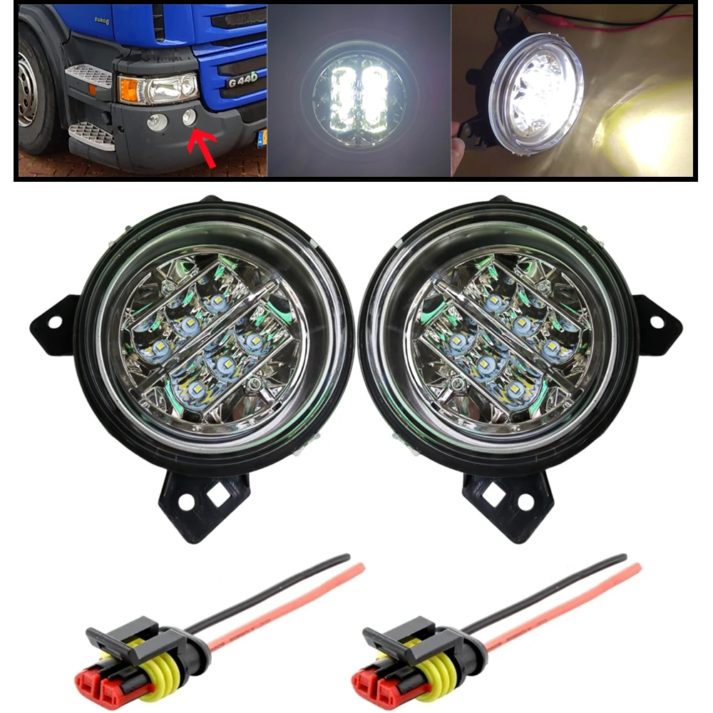 Indisde 24V LED Headlight Fog Lights For Scania Truck R450 G440 G450 P380 P410 R620 Front DRL Day Light With Connector Plug Part