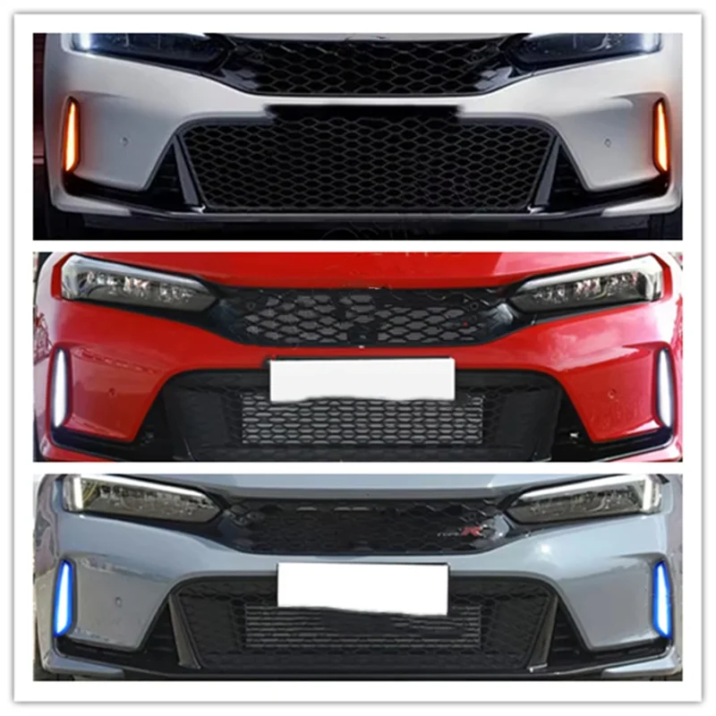 

Дневные ходовые огни для Honda Civic Type R 2023 2024, светодиодные противотуманные фары DRL с янтарным указателем поворота, синий ночник