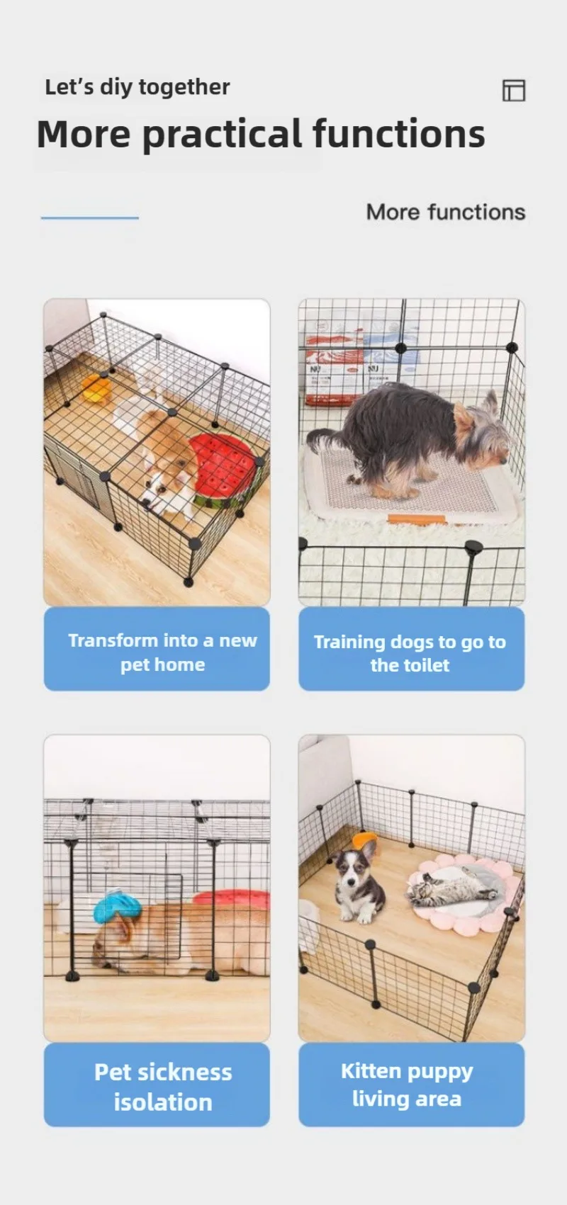 DIY-Haustierzaunplatten, einfache Drahtgeflechtplatten für Kaninchen, Katzen- und Hundekäfige, stapelbare, montierbare Zäune, multifunktionale Käfige – Detail 1