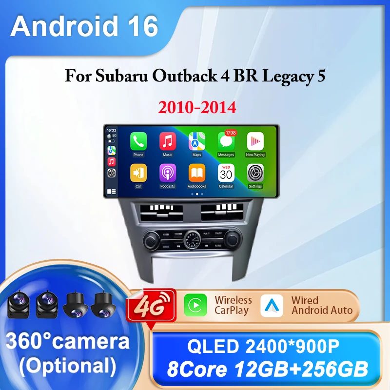 12.3 inch for Subaru Outback 4 BR Legacy 5 2010 - 2014 Carplay Auto Android 16 UItra-thin Screen DSP WIFI GPS Navi Split Screen