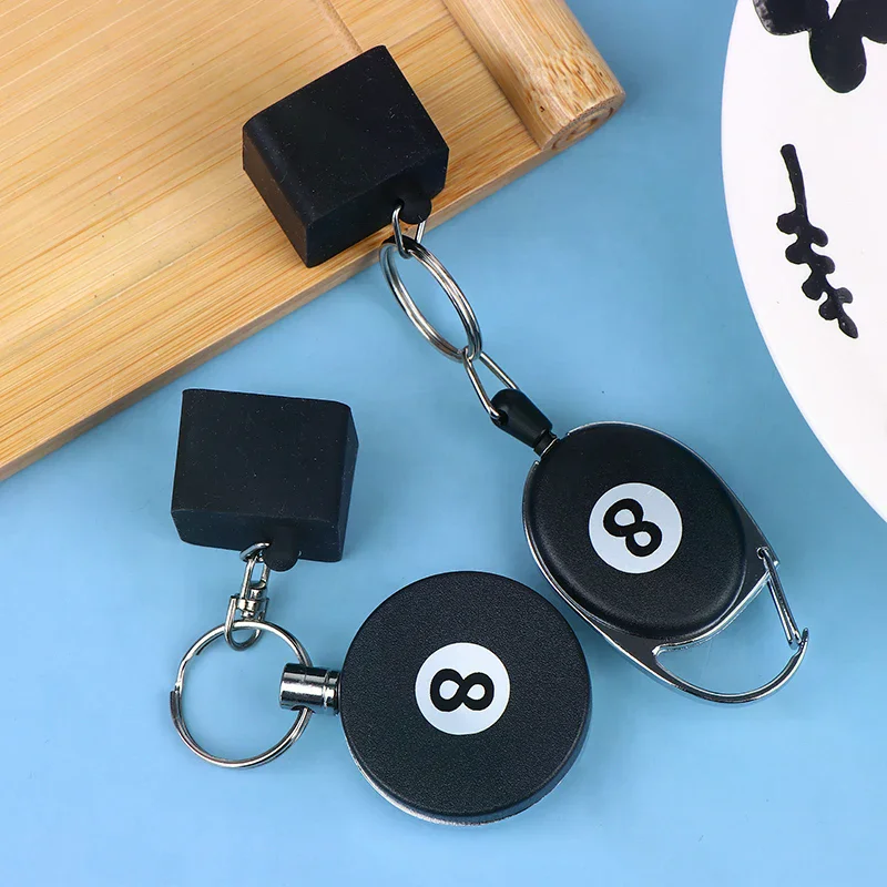 1Pc Black Billiard Telescoping Chalk Holder Snooker Pool Cue Chalk Holder Keychain Retractable Rope Chalk Holder W Mounting Clip