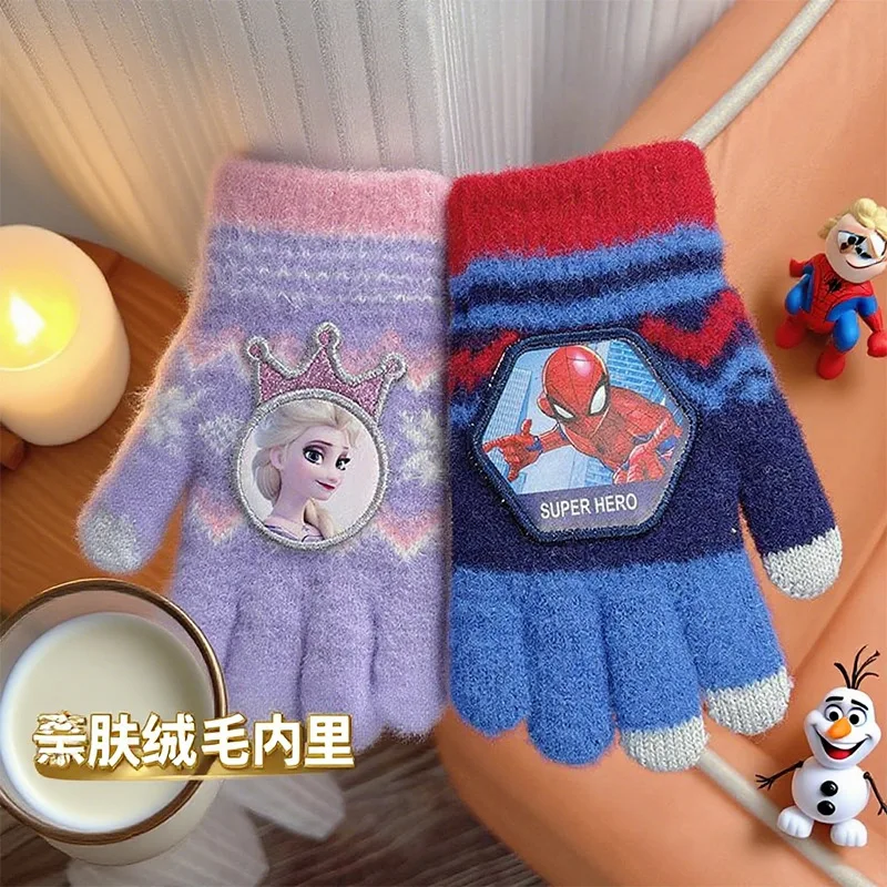 1-8psc Frozen Kinderhandschuhe Herbst/Winter-Kollektion Mädchen Flip-Top Halbfingerhandschuhe Elsa Princess Kältebeständig für Mädchen
