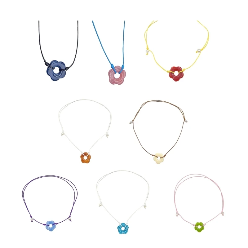 

Trend Niche Acrylic Flower Pendant Collarbone Chain Temperament Simple Neck Chain Adjustable Drawing Rope Necklace