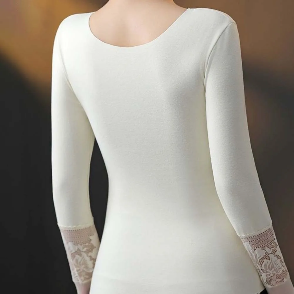 

Женская термоодежда из кружева: невидимое термобелье с эффектом нагрева, сетчатый топ с V-образным вырезом, теплый лонгслив для женщин