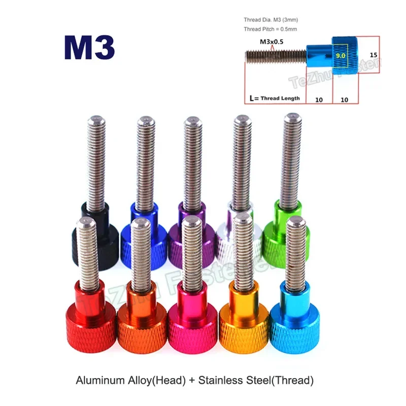 1PCS Color Thumb Screw M3*4 5 6 7 8 10 12 15 - 100mm Aluminum Alloy and Stainless Steel Hand Tighten Bolt with Steps Anodizing