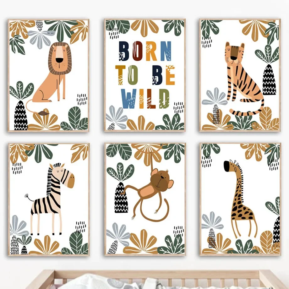 

Jungle Animals Lion Giraffe Zebra Monkey Be Wild Nursery Art Canvas Painting Posters Prints Wall Pictures For Living Room Decor