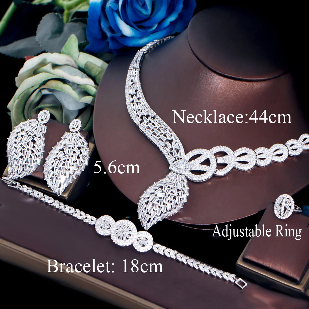 ThreeGraces 4pcs Brilliant Cubic Zirconia Stone Luxury African Dubai Bridal Jewelry Set for Women Party Dress Accessories TZ832