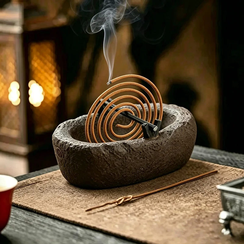 Imitation Stone Incense Burner Home Antique Pan Incense Burner Line Incense Aicao Agarwood Incense Burner Mosquito Coil Holder