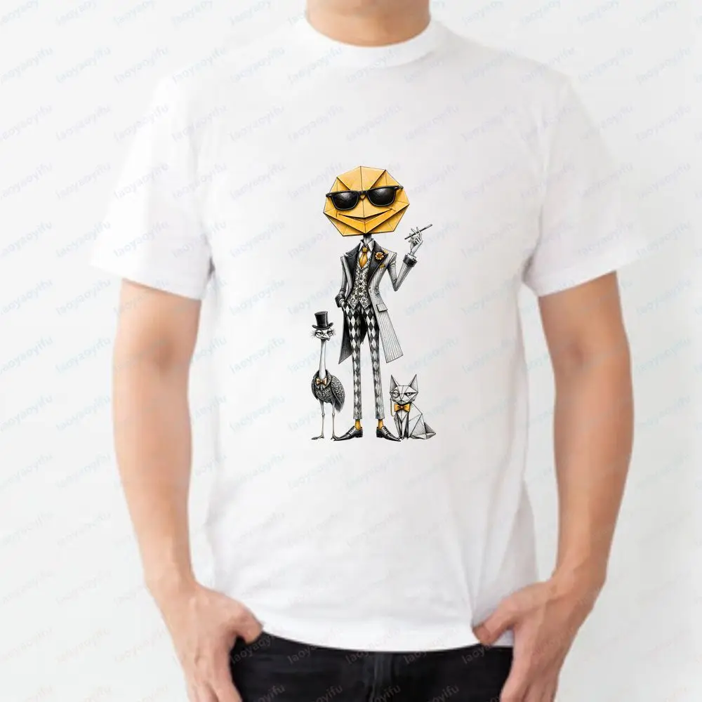 Fancy Origami Gentleman with Animal Companions - Summer Casual Men's and Women's Universal Round-neck T-shirt