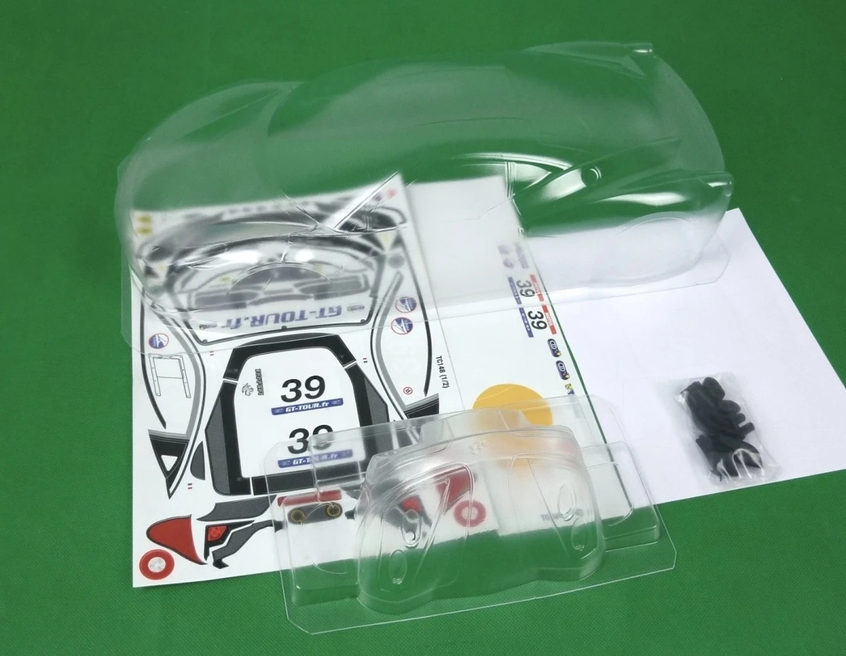 1:10 RC On-Road Car Body Shell , Polycarbonate Clear Car Shell 190mm With Spoiler & Light Cups and Sticker Decals RC Parts