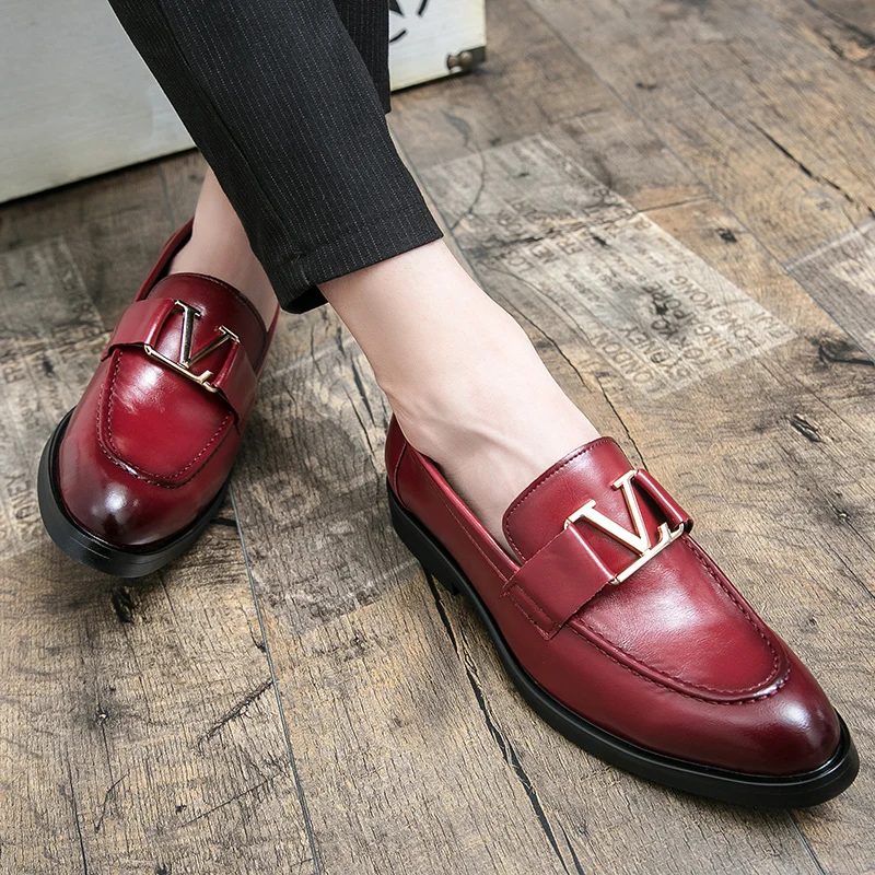 Luxury Men Formal Shoes V High Quality Office Business Loafers PU Large Pointed Gentleman Social Shoes Size 38-48 Men Shoes